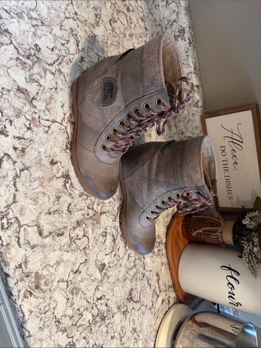 Sorel Taupe Lace-Up Combat Boots